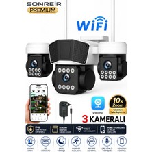 Sonreir RX95W WİFİ 3 Kameralı Güvenlik Kamerası 15MP ULTRA HD PTZ Hareketli Sesli Gece Görüşlü Akıllı Kamera