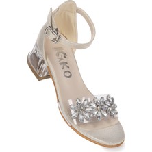 Kiko Kids Yangu Vakko Taşlı Kız Çocuk 3 Cm Şeffaf Topuklu Sandalet Abiye Ayakkabı