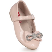 Kiko Kids Bowtie Papyon Taşlı Cırtlı Kız Çocuk Babet Ayakkabı