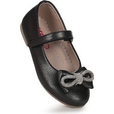 Kiko Kids Bowtie Papyon Taşlı Cırtlı Kız Çocuk Babet Ayakkabı