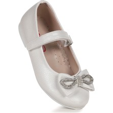 Kiko Kids Bowtie Papyon Taşlı Cırtlı Kız Çocuk Babet Ayakkabı