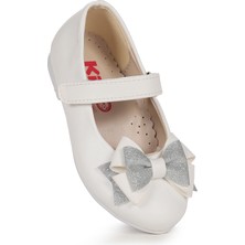 Kiko Kids Silvery Cilt Cırtlı Kum Sim Fiyonklu Kız Çocuk Babet Ayakkabı