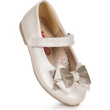 Kiko Kids Silvery Cilt Cırtlı Kum Sim Fiyonklu Kız Çocuk Babet Ayakkabı