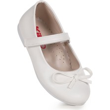 Kiko Kids Kız Çocuk Babet Ayakkabı Fiyonklu Beyaz Mikrofiber Malzeme ile Poliüretan Taban