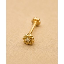 Sarezza Gold 14 Ayar Altın Minimal Çiçek Model Taşlı Tragus Küpe Piercing