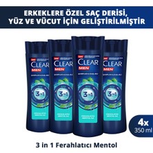 Clear Men 3 In 1 Şampuan & Duş Jeli Ferahlatıcı Mentol Saç Yüz Vücut Için 350 ml X4