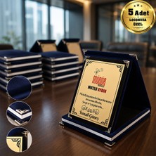 BK Gift Logonuza Özel 5 Adet Mesajlı Lacivert Kadife Albüm Plaket Kurumsal Ödül ve Teşekkür Seti