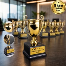 BK Gift Logonuza Özel 5 Adet Mesajlı Gold Renk Şampiyon Ödül Kupası 23 cm Kurumsal Set