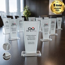 BK Gift Logonuza Özel 5 Adet 20 cm Mesajlı Şeffaf Kristal Cam Kurumsal Teşekkür ve Başarı Plaketi