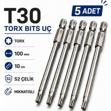 Nt Probits (5 Adet) Manyetik S2 Torx T30 Bits Uç 100 mm Uzun Tornavida Matkap Vidalama Manyetik Vidalama Ucu