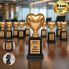BK Gift Logonuza Özel 5 Adet Mesajlı Gold Renk Kalpli Gizli Bölmeli Kurumsal Ödül Kupası Seti