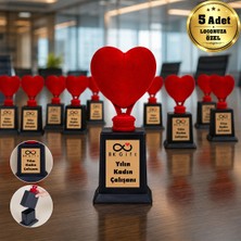 BK Gift Logonuza Özel 5 Adet Mesajlı Kırmızı Kalpli Gizli Bölmeli Kurumsal Ödül Kupası Seti