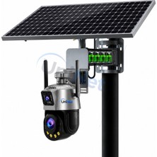 Uninet 4g Sim Kartlı Solar Çift Güneş Panelli 80 Watt 36X Optik Zoomlu Çift Kameralı Güvenlik Kamerası Router Özellikli