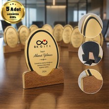 BK Gift Logonuza Özel 5 Adet Mesajlı Büyük Royal Ahşap Plaket Altın Renk Metalli