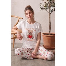 Farya Home Likralı Desenli Kısa Kollu Yazlık Rahat ve Esnek Pijama Takımı