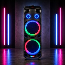 HEPU HP 910 Taşınabilir Şarjlı Bluetooth Hoparlör 80 Rms 2*10 İnc Woofer Karaoke Mikrofon
