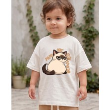 Babytex Kedi Baskılı Çocuk Oversize Tişört Unisex %100 Pamuk Dijital Baskı Günlük Tişört