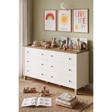 Robin Home Lena Bebek Çocuk Odası Geniş Şifonyer 6 Çekmeceli Ahşap Ayaklı Sepet-Beyaz