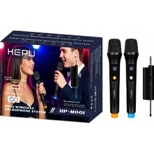 HEPU HP-M001 Çiftli Kablosuz Mikrofon Sistemi – Dijital Ekranlı, Gecikmesiz Ses Aktarımı, Şarjlı Alıcı ile Pratik Kurulum
