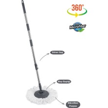 Flora Balerina Döner Başlıklı Mop Sap Seti F181, Saplı Başlıklı Mikrofiber Temizlik Paspası Gri