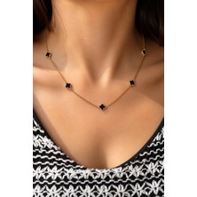 Silveranka 925 Ayar Gümüş Siyah Taşlı Yonca Kolye
