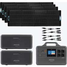 Antfea S2200 Pro Taşınabilir Güç Kaynağı + 2 Adet B2200 Backup Yedek Batarya + 4 Adet 300W Taşınabilir Güneş Paneli + 2 Adet Güneş Paneli Paralelleme Kablosu
