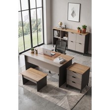 Robin Home Nexus Yönetici Ofis Takımı Makam Takımı Çalışma Masası Sehpa Keson Klasör Dolabı 4 Parça Sepet-Kumsal-Antrasit