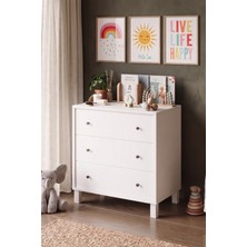 Robin Home Lena Bebek Çocuk Odası Şifonyer 3 Çekmece Ahşap Ayaklı  Beyaz