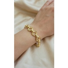 Sassy Takı Iç Içe Ikili Halka Zincir Model Gold Altın Kaplama Çelik Bileklik
