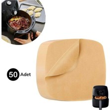 Empressco 50 Adet Air Fryer Pişirme Kağıdı Tek Kullanımlık Yağ Su Geçirmez Yapışmaz Deliksiz Düz Kare Model