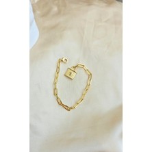 Sassy Takı 14K Altın Kaplama Kilit Detaylı Ataç Model Zincir Gold Çelik Bileklik