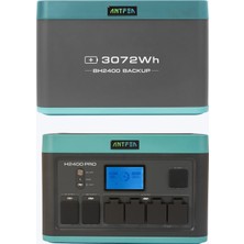Antfea H2400 Pro Taşınabilir Güç Kaynağı + BH2400 Backup Yedek Batarya [ 2.4 Kw / 4.9 Kwh ]