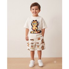 Babytex Kedi Baskılı Çocuk Oversize Tişört Unisex %100 Pamuk Dijital Baskı Tişört