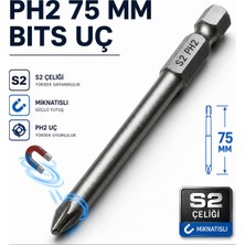 Nt Probits Manyetik S2 Çelik 75 mm 7.5 cm Ph2 Bits Uç Tornavida Matkap Vidalama Manyetik Vidalama Ucu 1/4 Inç