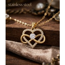 Stainless Steel 316L Çelik Zincir Gold Renk Sonsuzluk Kalp Model Çelik Kolye