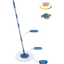 Flora Balerina Döner Başlıklı Mop Sap Seti F181, Saplı Başlıklı Mikrofiber Temizlik Paspası Mavi