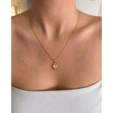 Sun Jewellery Kedi Gözü Taşlı Güneş Figürlü Paslanmaz Çelik Gold Kadın Kolye