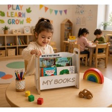 Monte Toys Montessori Ahşap Çocuk Kitaplık Beyaz Eğitici ve Dekoratif Tasarım My Books Montetoys