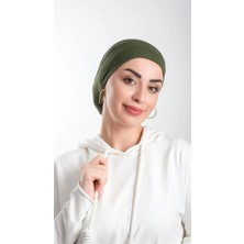 Hürrem Bone Haki Pratik Hazır Geçmeli Tesettür Bone Viskon Kumaş Sade 3003_09