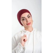 Halven Bordo Pratik Hazır Geçmeli Tesettür Bone Viskon Kumaş Sade 3003_16
