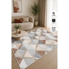 Pelura Halı Geometrik Desen Dijital Baskılı Dekoratif Kaymaz Taban Yıkanabilir Halı Salon Oturma Odası Halısı Yolluk