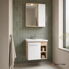 Kale Mare 65 Cm Beyaz-Meşe Banyo Dolabı Takımı