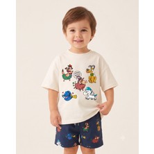 Babytex Eğlenceli Hayvan Karakter Baskılı Çocuk Oversize Tişört Ekru %100 Pamuk Unisex Tişört