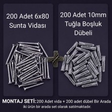Aras Endüstri 200 Adet 6X80 Sunta Vidası ve 200 Adet 10MM Tuğla Boşluk Dübeli Montaj Seti