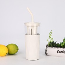 Tohana H2o 5'i 1 Yerde Çelik Pipetli Cam Detox Kupa Temizleyici Hediyeli 650 Ml Beyaz