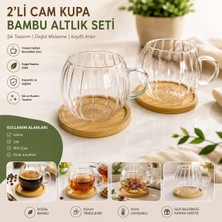 Tunay 2’li Cam Kahve Fincanı Seti Bambu Altlık