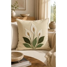 Modamina Punch Nakışlı Kırlent Kılıfı Fermuarlı 42X42 Cm, Çiçek Desenli, Dekoratif, Krem, 1 Adet