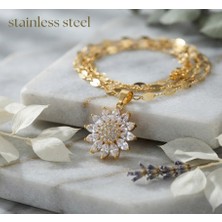 Stainless Steel Gold Renk Titanyum Altın Kaplama Ayçiçeği Model Kolye