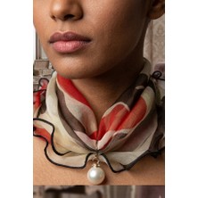 Zurafa Shop Vintage Desenli Şifoni Fular Boyunluk - Inci Detaylı Şık Tamamlayıcı Aksesuar