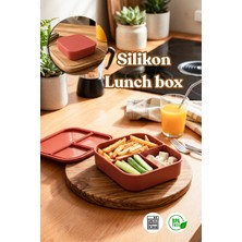 Porsima 34008-1 Silikon 3 Bölmeli Beslenme Kabı Lunch Box Kiremit 14*16CM